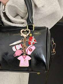 Pingente de Liga com Tema de Enfermeira & Médico, Chaveiro Rosa, Cheio de Amor - Máscara - Termômetro - Touca de Enfermeira - Roupas - Frasco de Remédio, Pingente Decorativo Feminino com Fecho, Chaveiro, Presente Perfeito para o Dia Internacional da Enfermagem, Estilo Clássico, Pingente de Casal, Adequado para Bolsas, Chaves, Fones de Ouvido, Capas de Telefone, Tema de Enfermagem, Obrigado Enfermeiras - Multicolorido - Visão 2