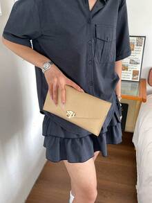 2026春季新款女士奢華信封手拿包，極簡百搭金屬扣時尚優雅派對包，大容量純色 - 玫瑰金 - 查看 5