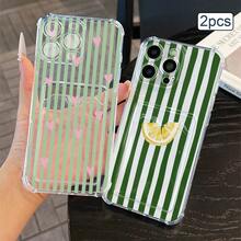 2件組條紋印花卡夾手機殼 TPU 防震全包覆精準保護套，適用於 Apple 11/12/13/14/15/16/17 Pro Max - 無色 - 查看 4