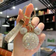 Disney 1pc Full Rhinestone 3D Mickey Mouse Head Diamond Rope Keychain, Cute Shiny Diamond Girl Bag Exquisite Pendant - View 6
