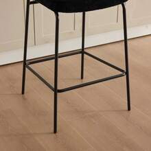 Modern Bar Stool In High-Gloss Design, 2 Chairs Per Pack, Chenille Fabric Seat, Armless Design, Backrest With Wooden Frame And Rattan Look, Painted Metal Legs - Black - View 9