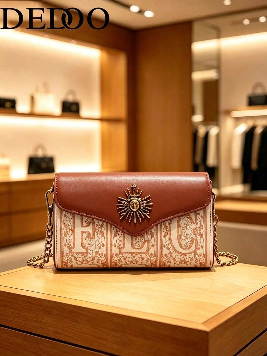 Dedoo Mini Letter Embroidered Flap Square Bag With Metal Decoration, Fashion Style