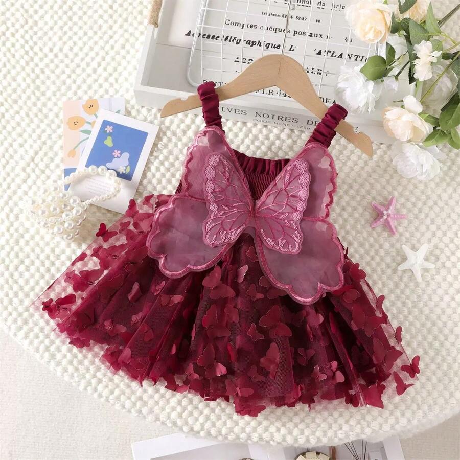 GIRL'S SHINY BUTTERFLY IN AN ENCHANTED GARDEN DRESS - 酒紅色 - 查看 1