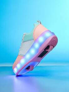 BLSART Sepatu Skate Roda Ganda LED yang Dapat Dilepas untuk Anak-Anak, Sepatu Roller Kasual untuk Anak Laki-Laki dan Perempuan - Berwarna merah muda - View 3