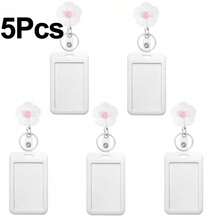 5Pcs Colorful Flower Nurse Badge Reel Retractable With ID Card Holder, Cute Resin Peach Flower Teacher Badge Reel For Women's Bus Card Holder, Keys - Multicolor - View 4