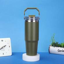 1pc Oversized Insulated Tumbler, High-Capacity Water Bottle With Handle, Suitable For Hot Water, Thick Straw Cup For Home Use - Multicolor - View 27