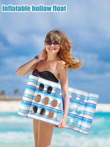 Multi-Color Striped Hollow Inflatable Pool Float Mat, Durable PVC Water Floating Lounge Chair Raft, Portable Foldable Adult Water Bed, Suitable For Beach, Swimming Pool, Sunbathing, Relaxation, Vacation, Travel - 彩色 - 查看 2