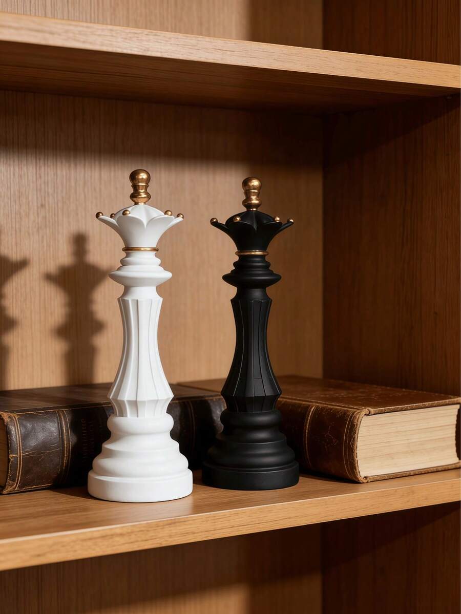1pc Giant Chess Queen Piece, Black And White Color, Balcony Table Decor, Father's Day Gift, Modern Classic Style - Multicolor - View 1