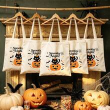 1/5/10pcs Reusable Halloween Trick Or Treat Bags With Handles, Pumpkin Ghost Skeleton Bat Spider Black Cat Little Devil Lantern Patterns, Halloween Theme Party Snack Candy Storage Bags, Trick Or Treat Small Batch Multi-Piece Set - View 43