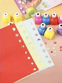 1-12 Stücke Mini Präge- & Lochwerkzeug Set, gemischte Farben, kreative tragbare Papierschneide- & Prägewerkzeuge, geeignet für DIY Scrapbooking, Karten & Journal Dekoration, perfekt für die Schulanfang-Saison, passende Schreibwaren - Mehrfarbig - Übersicht 2