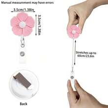 5Pcs Colorful Flower Nurse Badge Reel Retractable With ID Card Holder, Cute Resin Peach Flower Teacher Badge Reel For Women's Bus Card Holder, Keys - Multicolor - View 2