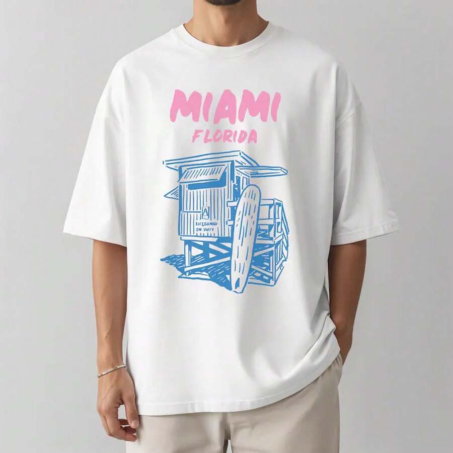 Miami Shirt Beach Club Florida Graphic Tee Resort Wear Clothing Travel Tee Shirt Spring Break Gift For Beach Lovers Tropical Atmosphere - White - View 1