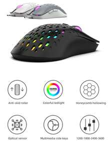 Mouse con cable iluminado arcoíris, RGB con diseño ahuecado para juegos en computadora - Negro - Ver 3