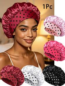 1pc Polka Dot Design Milk Silk Women's Sleep Cap, Large Size Lightweight Breathable Hair Protection Cap (Random Print Pattern) - 1pc - View 1