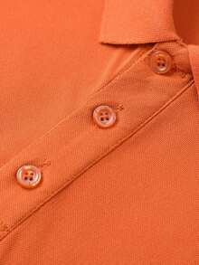 男士夏季純色短袖休閒通勤鈕扣 Polo 衫，適合高爾夫運動，橘色 Polo 衫 - 橘色 - 查看 5