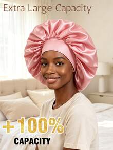 Extra Large Satin Bonnet For Women, Oversized Silky Hair Bonnet With Elastic Wide Band, Double Layer Sleep Cap For Braids Curly Long Natural Hair, Night Hair Wrap Head Cover - Multicolor - View 3