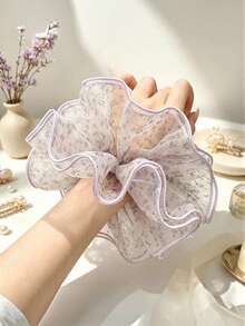 Korean Ins Style Satin Lace Polka Dot Scrunchie Lazy Textured Floral Hair Tie For Bun Hairstyle - Multicolor - View 1