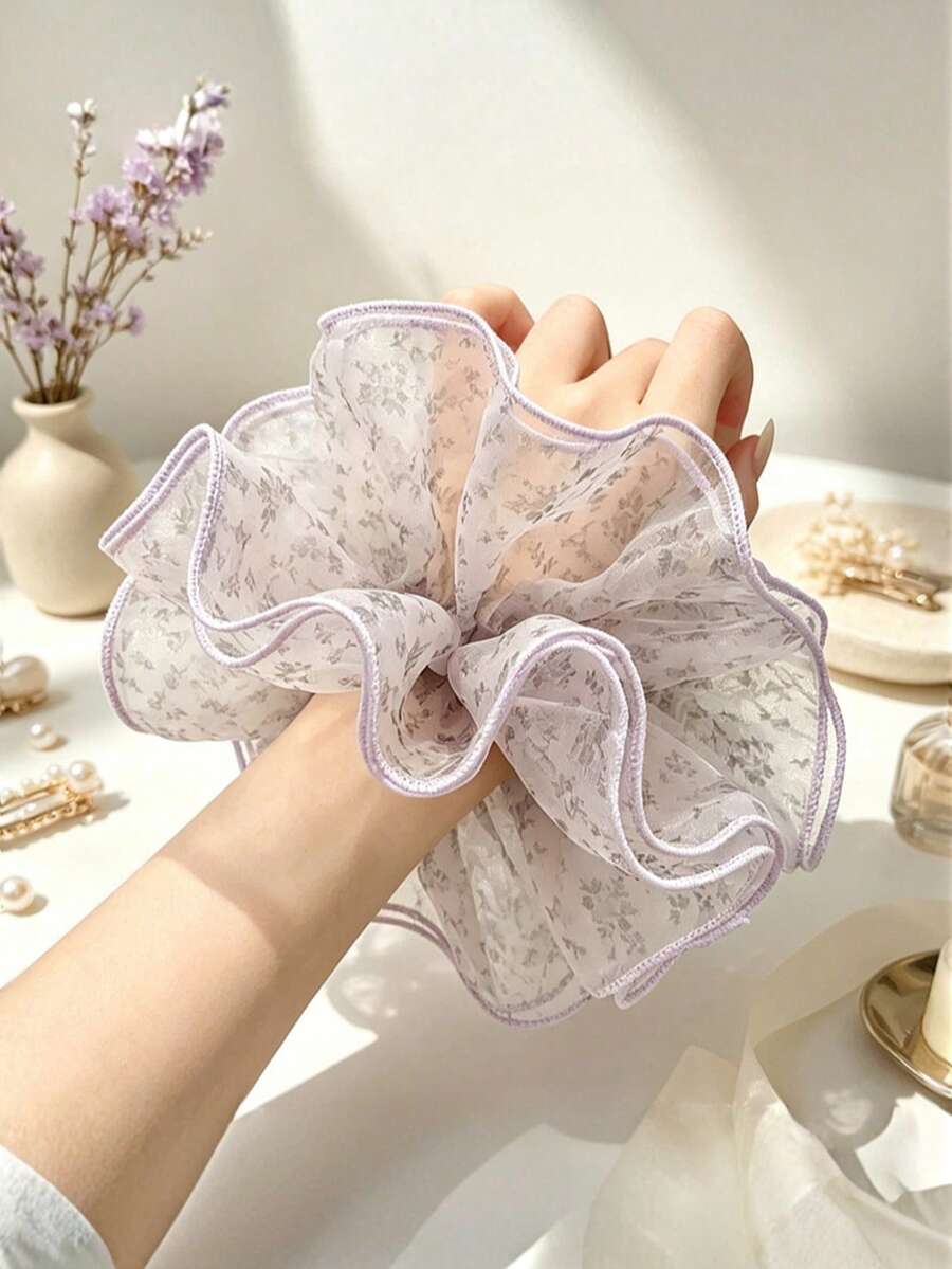 Korean Ins Style Satin Lace Polka Dot Scrunchie Lazy Textured Floral Hair Tie For Bun Hairstyle - Multicolor - View 1