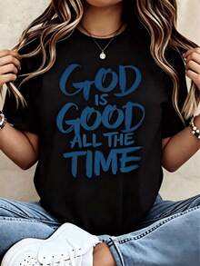 Loose Design/Plus Size"God Is Always Good"Christianity T Shirt Women's Religious Belief Statement Pattern T Shirt Casual Summer Tops - 黑色 4 - 查看 1