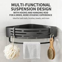 Estantería de baño ahorradora de espacio - Sin necesidad de perforar, estante triangular resistente con ganchos, uso en las 4 estaciones, organizador de almacenamiento multifuncional para baño y cocina, estantería autoadhesiva montada en la pared, caddy de ducha a prueba de óxido, la mejor opción para almacenar accesorios - Traje gris de doble capa - Ver 9