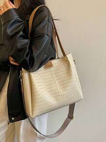 Premium Large Capacity Commuter Tote Bag For Women 2026 New Woven Texture Handbag Fashion Crossbody Shoulder Underarm Bag - Beige - View 7