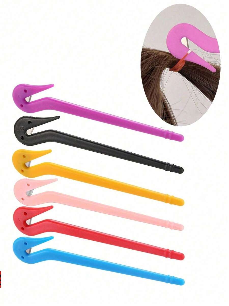 1pc Hair Rubber Band Cutter, Hair Tie Removal Tool With Hidden Blade, Plastic Handle Elastic Ponytail Cutter, No Damage Disposable Hair Band Cutting Tool, Suitable For Children/Girls Hair Styling, Multiple Colors Available