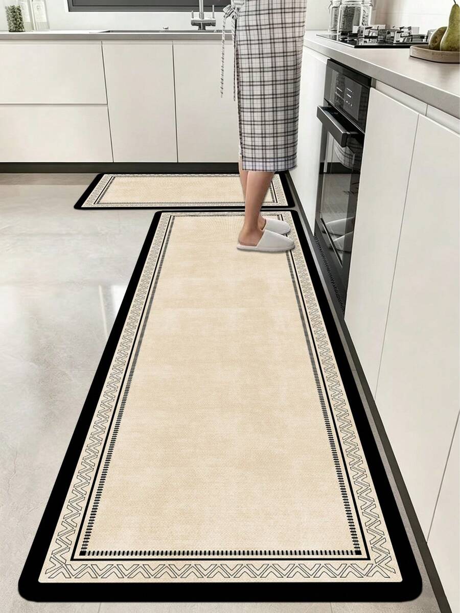 1 tấm thảm nhỏ 3.5mm có thể cắt, họa tiết khung nhiều lớp phối màu tương phản tối giản, thảm chống trượt cho nhà bếp, phòng khách, phòng giặt, lối vào, trang trí trong nhà - Xem 1