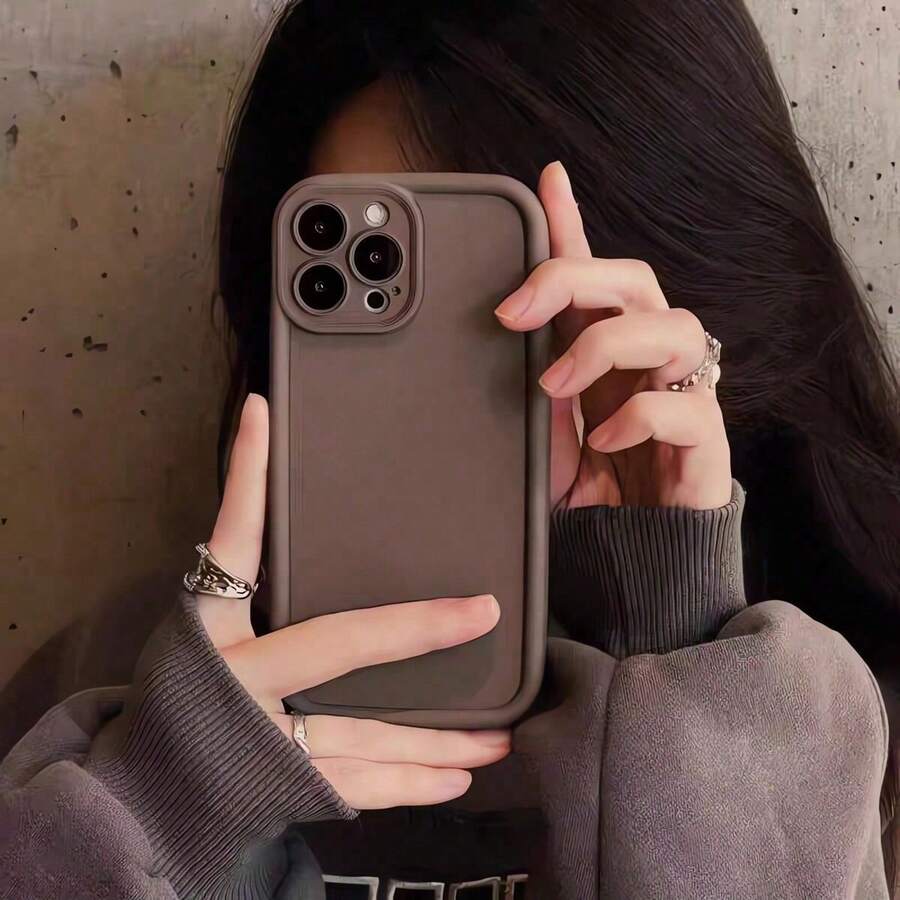 1件 [純 Android 機型] 棕色純色極簡簡約無圖案個性材質 Ins 溫柔風時尚歐美男款女款情侶美觀，啞光黑鏡框階梯設計全包防摔軟殼，[國際版非本地版] 適用於 Android/GALAXY/A/S/FE/PLUS/ULTRA/PRO/NOTE/POCO/X/Transsion/HOT/PLAY/SPARK/POP/SMART/RENO/Honor/E/G/手機殼
