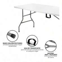 Mesa Plegable 1.80m| Tipo Portafolio de Plástico| Blanca para Jardín Exterior - Blanco - Ver 5