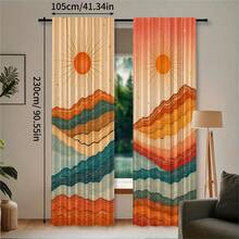 2pcs Mid-Century Rainbow Mountain Sun Semi-Sheer Curtains 90GSM Privacy-Protect Polyester, Easy Install, Quick-Dry & Fade-Resistant, Lightweight Washable. Great Decor/Room Dividers For Bedroom, Kitchen & Home. - Multicolor - View 14
