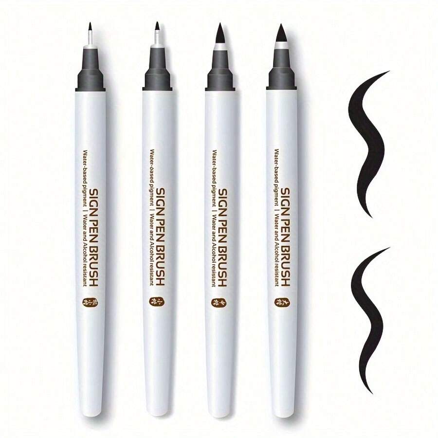 4pcs Calligraphy Brush Pens, 4 Sizes, Suitable For Calligraphy, Painting, Signing, Journaling Beginner Set, With Fade-Resistant Black Ink 0.6mm/0.7mm/0.8mm/1mm - Beautiful Pen - View 1
