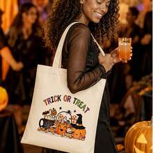1/5/10pcs Cute Pumpkin Ghost Skeleton Bat Spider Black Cat Little Devil Lantern Pattern Halloween Theme Reusable Fabric Tote Shopping Bags Trick Or Treat Bags, Small Batch Multi-Piece Set Trick Or Treat Bags Storage Bags, Essential Halloween Shopping Gift Packaging Bags, Suitable For Christmas Decoration Indoor Outdoor Yard Garden Lawn Entrance Small Gifts, Essential Halloween Party Small Gift Storage Bags Gift Bags - Multicolor - View 5