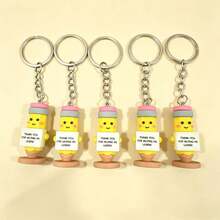 1/5pcs 3D PVC Pencil Doll Keychain, "Thank You For Helping Me Learn" Cartoon Key Ring, Teacher Appreciation Backpack Car Pendant Gift Car‑Key Backpa - Multicolor - View 2
