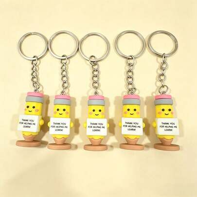 1/5pcs 3D PVC Pencil Doll Keychain, "Thank You For Helping Me Learn" Cartoon Key Ring, Teacher Appreciation Backpack Car Pendant Gift Car‑Key Backpa
