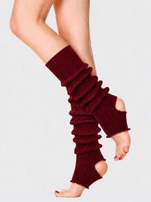 Women's Ribbed Stirrup Leg Warmers, Open Heel Knit Calf Sleeves With Lettuce Edge Trim, Stretchy Dance Warmers For Ballet, Y2K Street Style & Cozy Out - Multicolor - View 12