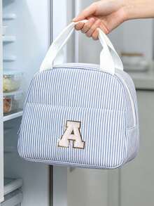 Striped Lunch Bag, Initial Pattern, Insulated Lunch Bag, Handheld Lunch Bag, Multi-Functional Insulated Bag, Office Lunch Bag, Picnic Bag, Lightweight Handbag, Suitable For School, Office, Picnic, Reusable, Back To School Essential, Unique Party Gift, Back To School Gift, New Job Gift, Birthday Gift - Multicolor - View 3