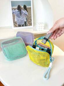 1pc Macaron Color Fresh Style High-Quality Multifunctional Mesh Storage Bag, Cute Wallet Design, Portable Makeup Bag, Zipper Tissue Storage Bag And Sanitary Pad Storage Box, Suitable For Home, Travel, Vacation And School For Girls, Multifunctional Storage For Small Items - Multicolor - View 7