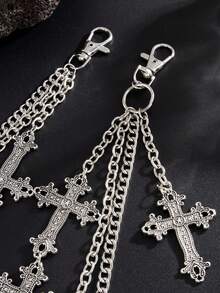 1pc Men's Cross Pendant Pants Chain, High-End Hip-Hop Street Jeans, Hanging Chain, Waist Chain, Versatile Accessories - Silver - View 5