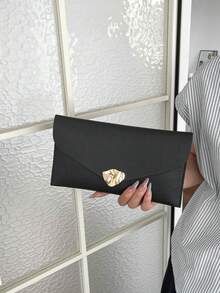 2026春季新款輕量奢華女款信封手拿包，極簡百搭金屬扣時尚優雅宴會包，大容量純色 - 黑色 - 查看 5