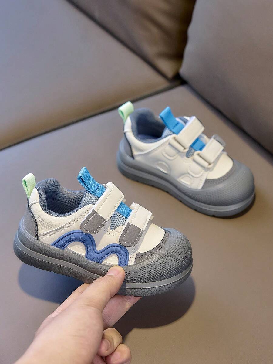 1 Pair Macaron Boys Girls Double Hook & Loop Athletic Shoes, Anti-Collision Soft Sole Flat Shoes - Blue - View 1