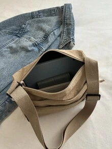 休閒多口袋帆布斜跨手提包 - 卡其色 - 查看 6