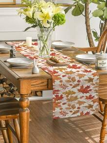 1Pc Full Print Mixed Maple Leaf Table Runner Warm Fall Autumn Polyester Table Cover For Thanksgiving Farmhouse Home - Orange - View 3