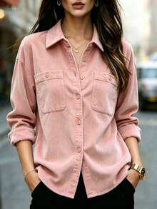 Women's Solid Color Single-Breasted Casual Versatile Everyday Outing Shirt - Pink - View 5