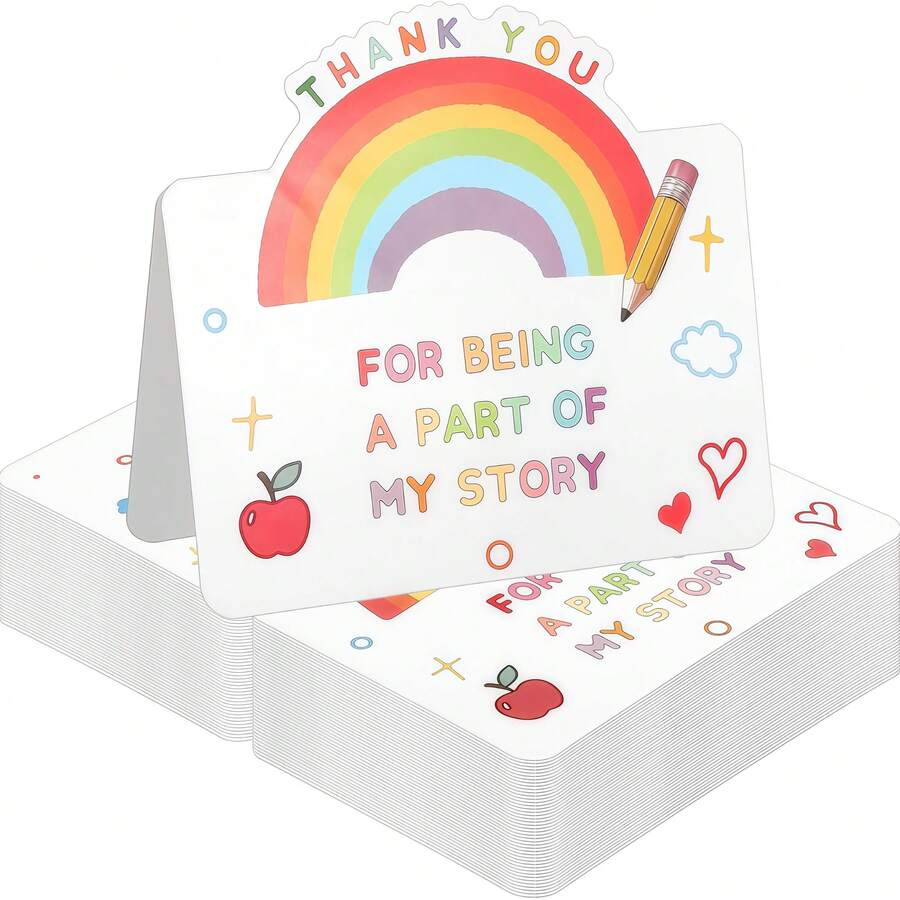 24/48 Stück Lehrer-Wertschätzungskarten, süße Dankeskarten von Schülern, lustige Regenbogen-Lehrertag-Abschlussgeschenke, Rückseite kann mit Segenswünschen beschrieben werden, Lehrertag/Schuljahresende Geschenke, für Trainer, Pädagogen und Mentoren - Übersicht 1