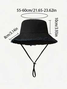 1pc Women's Drawstring Decor Bucket Hat, Adjustable Chin Strap Design, Distressed Effect, Soft Fabric, Sun Protection, Windproof, Fashionable And Versatile, Suitable For Travel, Beach, Vacation And Daily Casual Wear, Elegant And Stylish. - A - View 8