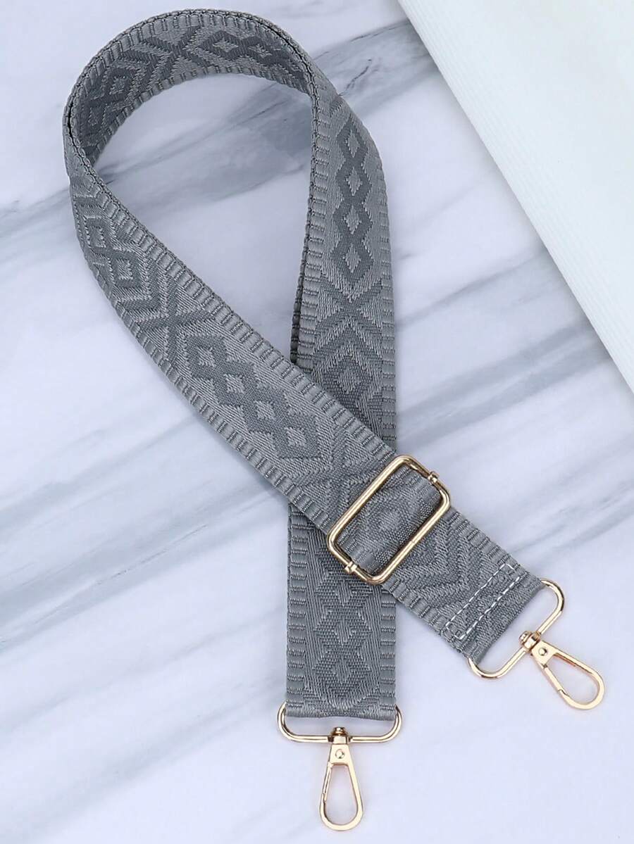 可調節刺繡手提包斜背肩帶 - 灰色 - 查看 1
