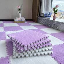 16pcs Solid Color Patchwork Decorative Bedroom Puzzle Foam Carpet Mats, Thickened Plush Customizable Solid Color Patchwork - 30 X 30 cm - View 14