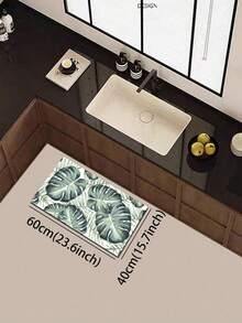 1pc Monstera Leaf Print Kitchen Mat, Fabric Surface With Absorbent Sponge And Non-Slip Rubber Bottom, 3.5mm, Relieves Fatigue From Long Standing, Suitable For Kitchen, Bathroom, Entryway, Laundry Room - View 5