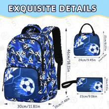 3pcs Sporty Football Youth Campus Backpack Set, Large Capacity Wide Breathable Shoulder Strap Casual Backpack - Sets - View 3