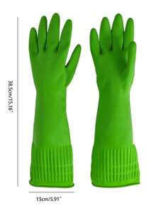1 Pair Red Waterproof Anti-Slip Rubber Washing-Up Gloves + 3pcs Double-Sided Strong Absorbent Coral Velvet Dishcloth, Lint Free & Oil Absorbent For Kitchen Cleaning - Green - View 9